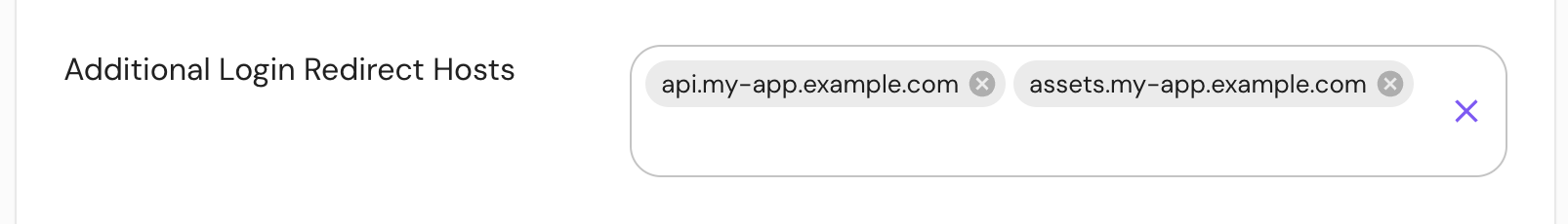 screenshot of Additional Login Redirect Hosts setting