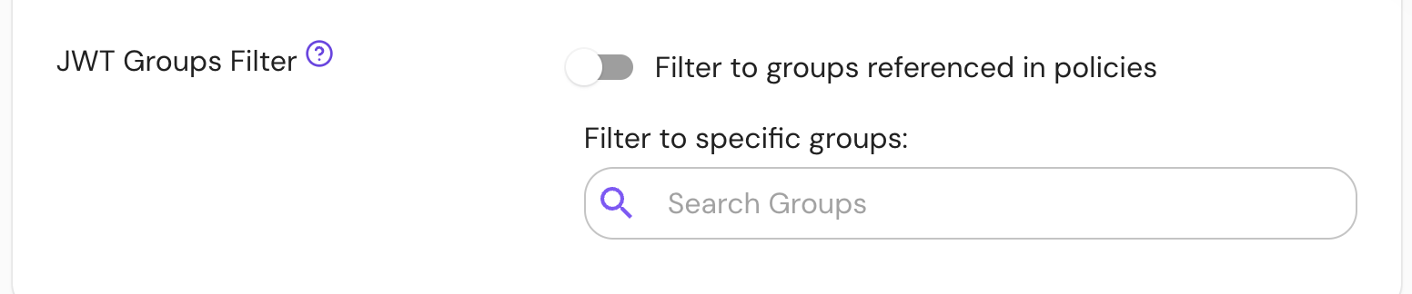 screenshot of JWT Groups Filter setting