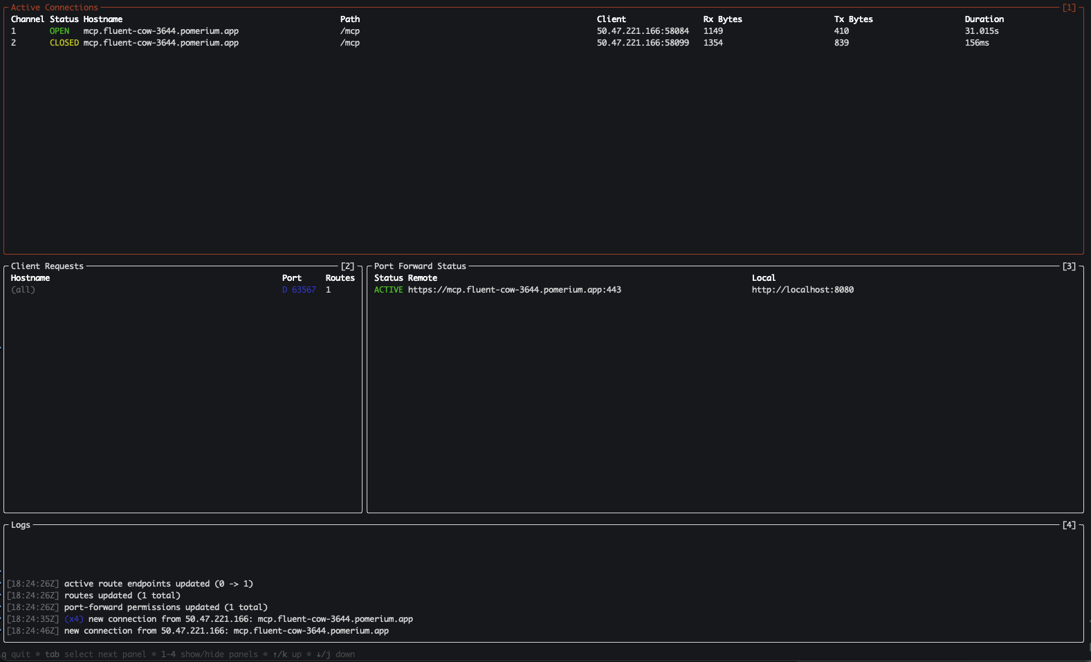 A screenshot of the Pomerium Terminal UI.